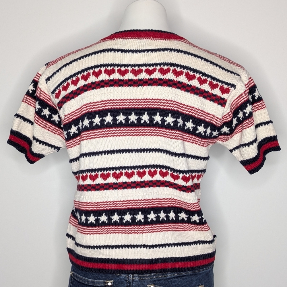Vintage Street Level Red White Blue Patriotic Stars & Stripes Cardigan Sweater S - Picture 5 of 7